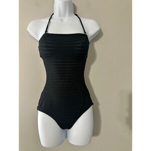Cole of California Vintage 80s Black Ribbed Halter Neck One Piece Swimsuit‎ Sz 8